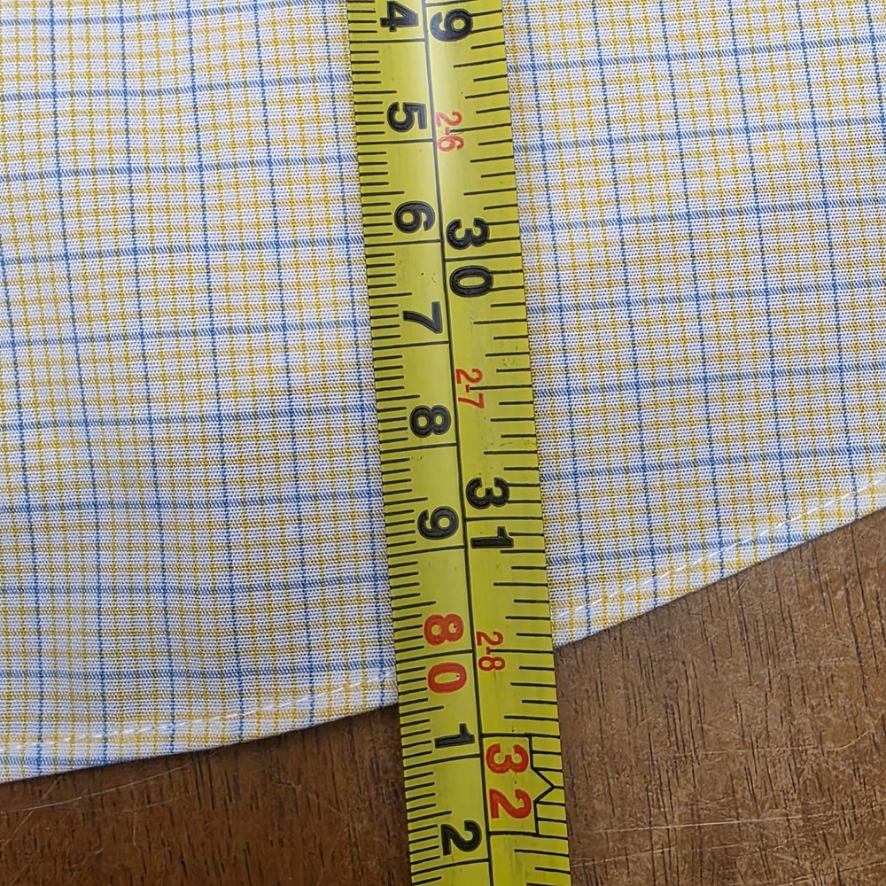 Brooks Brothers 346 Mens Yellow Blue Micro Check Non-Iron Shirt 16.5 34/35 - Picture 7 of 7